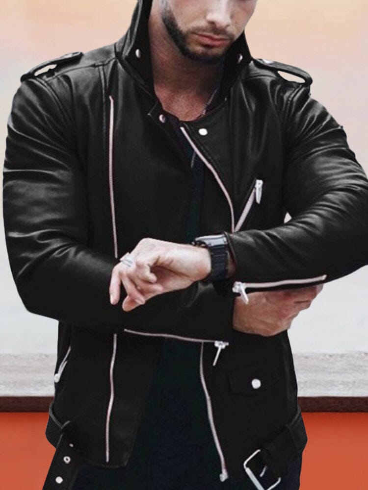 Lapel Zipper Leather Jacke