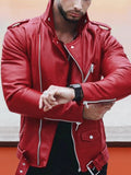 Lapel Zipper Leather Jacke