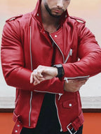 Lapel Zipper Leather Jacke