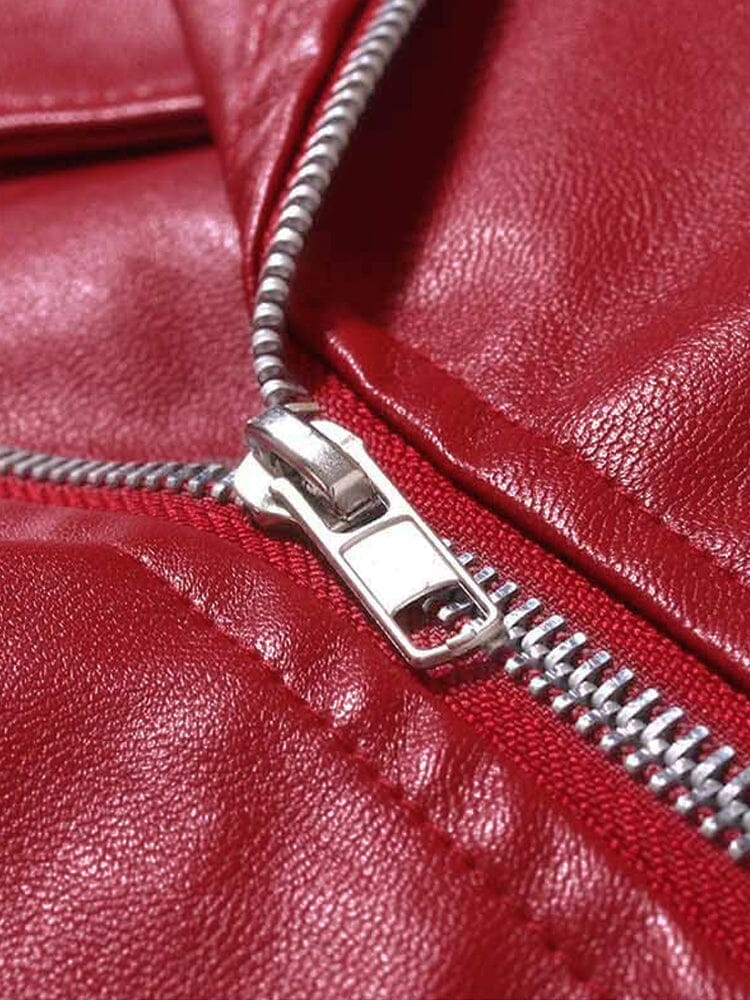 Lapel Zipper Leather Jacke