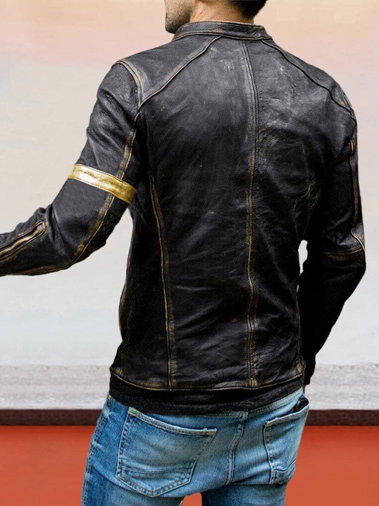 Stand Kragen Punk Leather Jacke