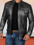 Stand Kragen Punk Motorcycle Leather Jacke