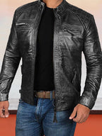 Stand Kragen Punk Motorcycle Leather Jacke