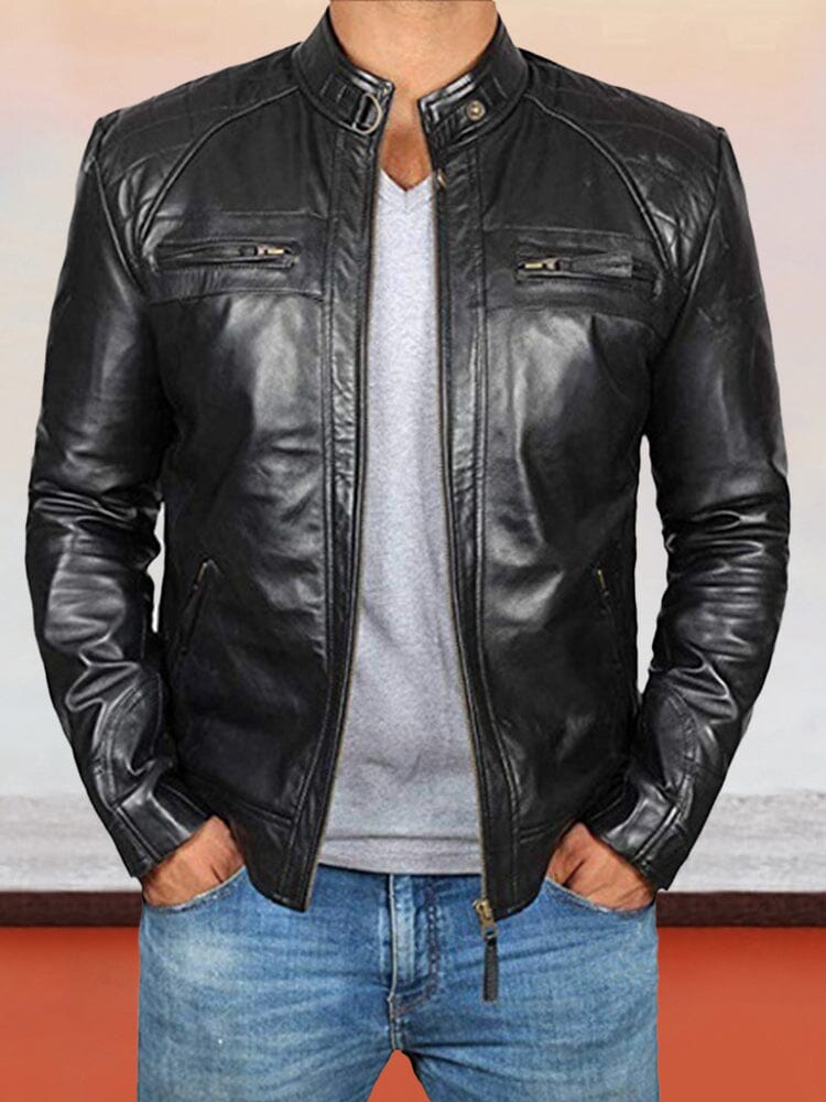 Stand Kragen Punk Motorcycle Leather Jacke