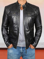 Stand Kragen Punk Motorcycle Leather Jacke