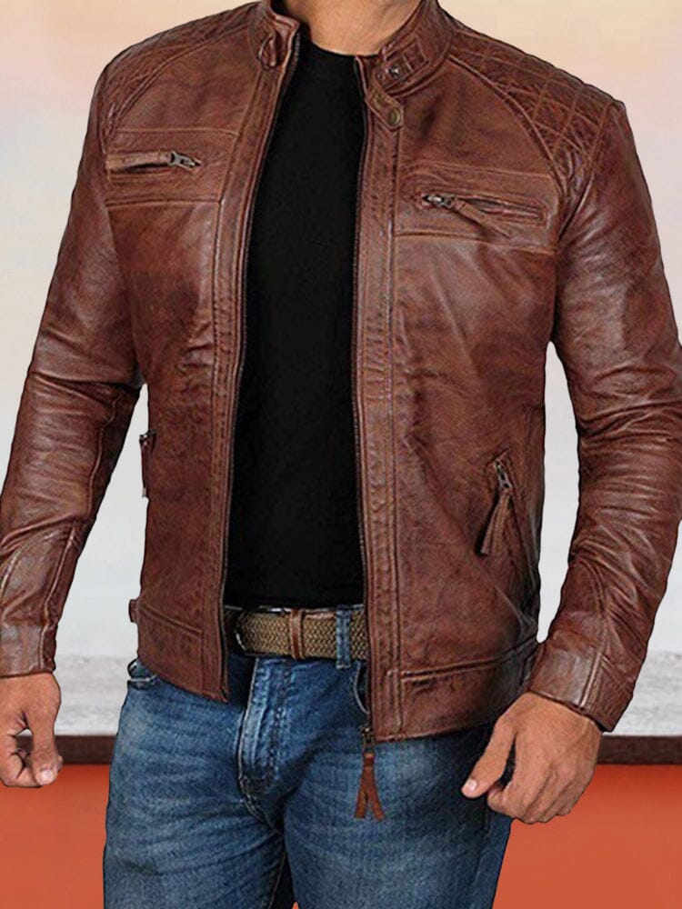 Stand Kragen Punk Motorcycle Leather Jacke