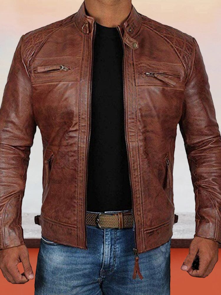 Stand Kragen Punk Motorcycle Leather Jacke