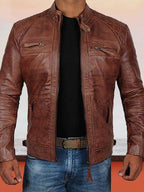 Stand Kragen Punk Motorcycle Leather Jacke