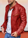Uni Color Zipper PU Leather Jacke
