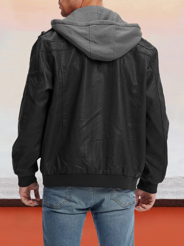 Leather PU Jacke with Abnehmbare Hut