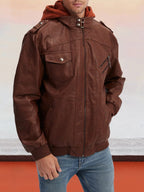 Leather PU Jacke with Abnehmbare Hut
