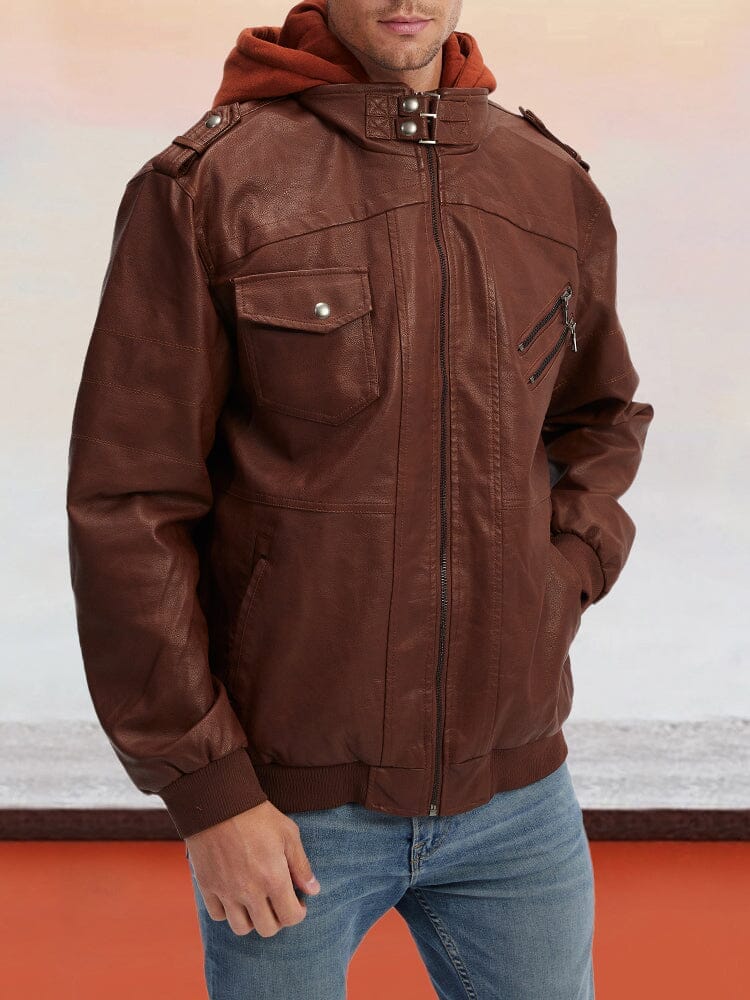 Leather PU Jacke with Abnehmbare Hut