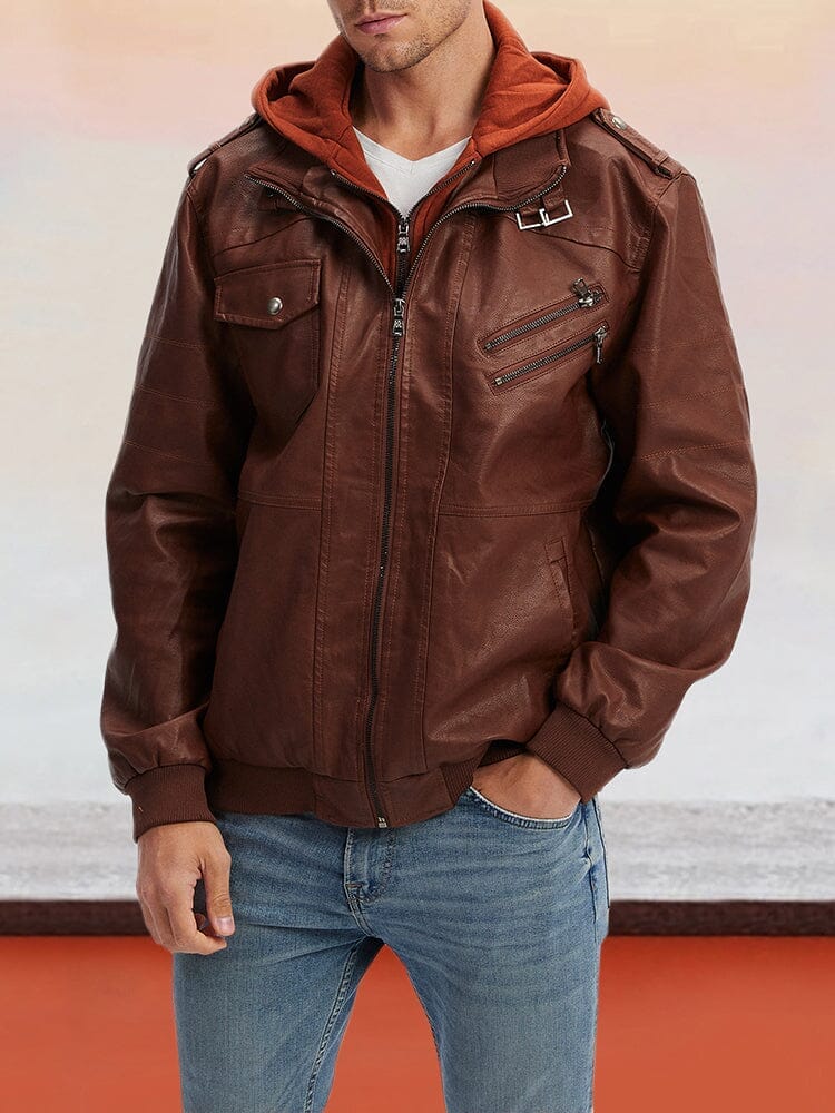 Leather PU Jacke with Abnehmbare Hut