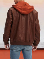 Leather PU Jacke with Abnehmbare Hut