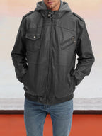 Leather PU Jacke with Abnehmbare Hut