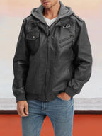 Leather PU Jacke with Abnehmbare Hut