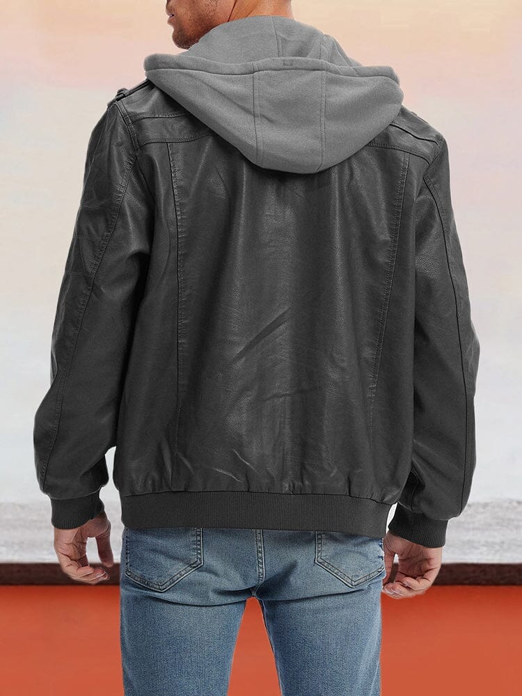 Leather PU Jacke with Abnehmbare Hut