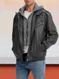 Leather PU Jacke with Abnehmbare Hut