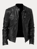 Casual Zipper Leather Biker Jacke