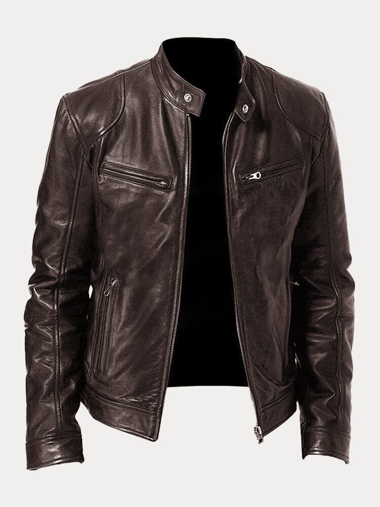 Casual Zipper Leather Biker Jacke