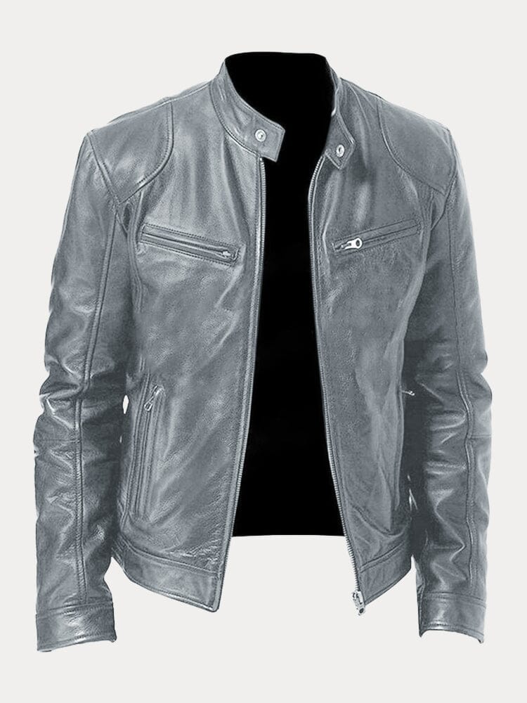 Casual Zipper Leather Biker Jacke