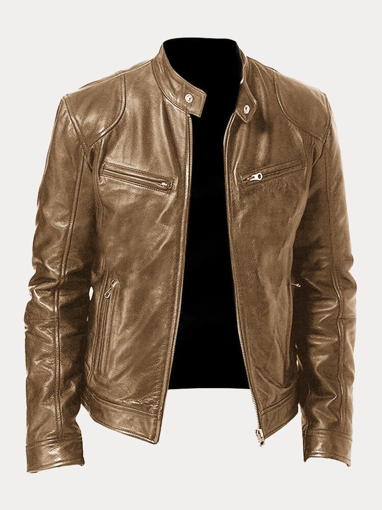 Casual Zipper Leather Biker Jacke