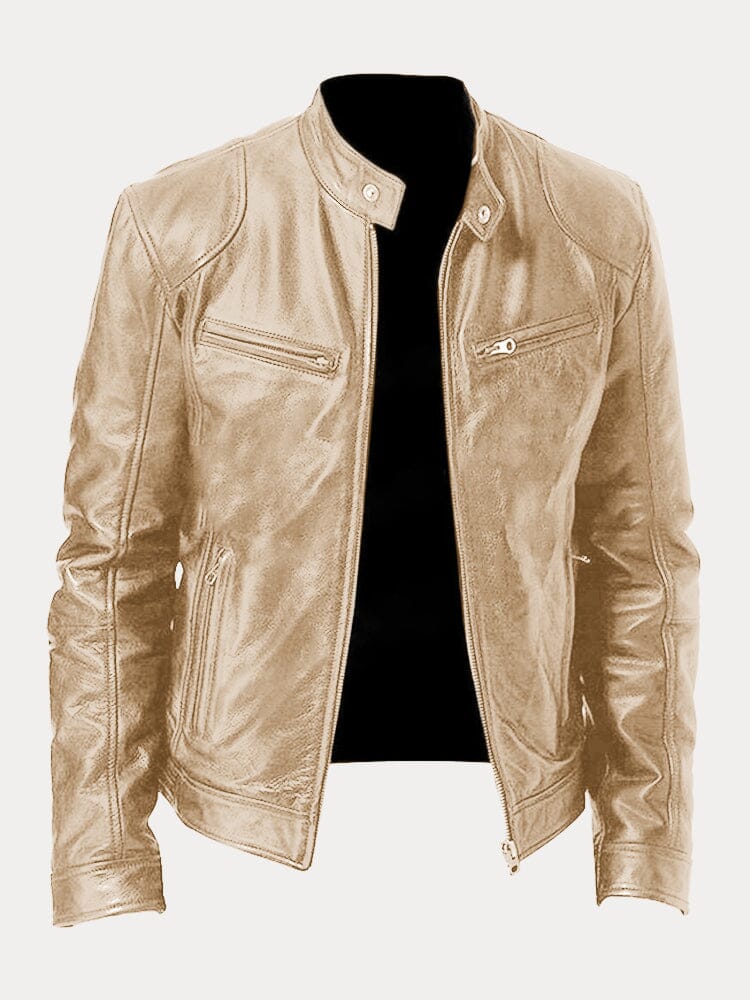 Casual Zipper Leather Biker Jacke