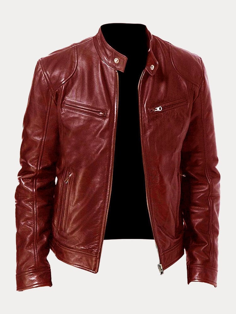 Casual Zipper Leather Biker Jacke