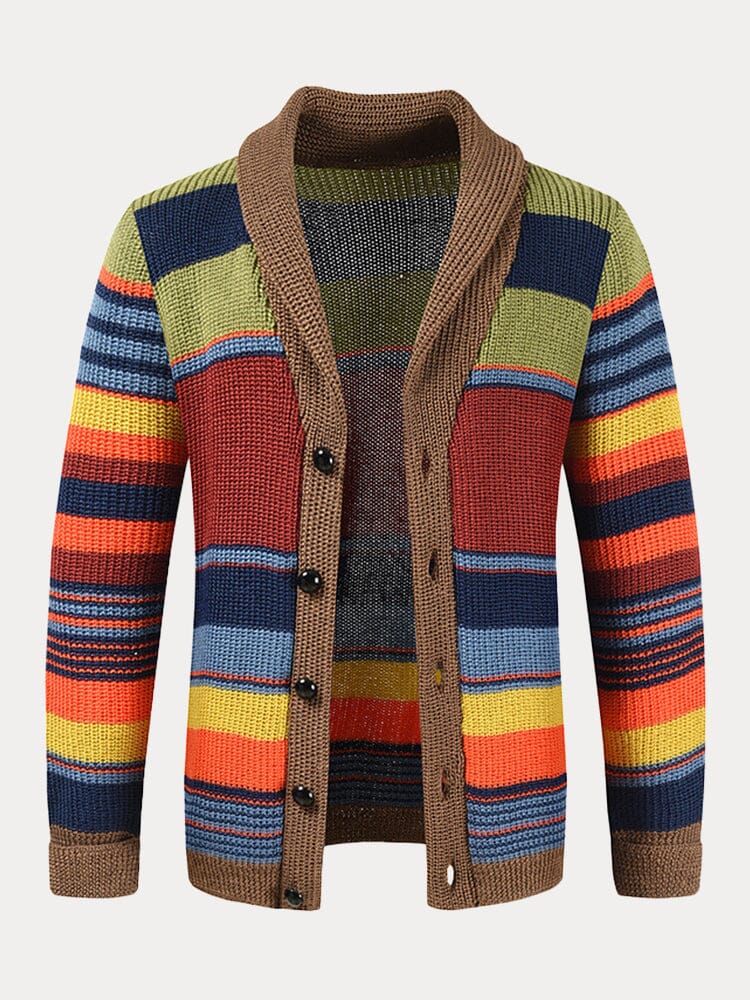 Multicolor Lapel Neck Pullover Mantel