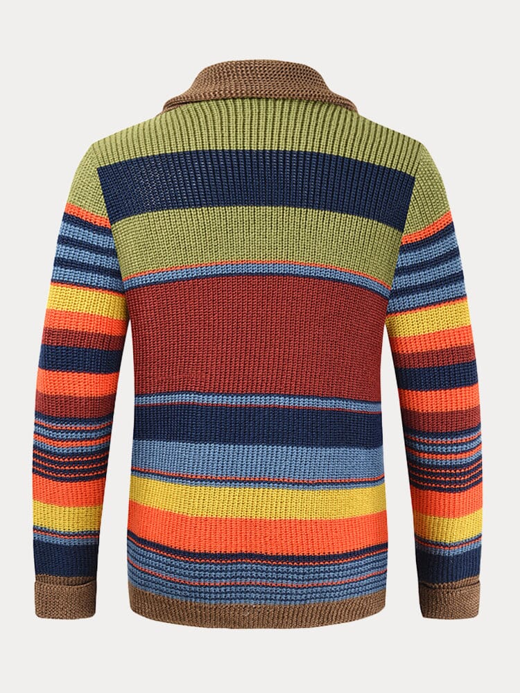 Multicolor Lapel Neck Pullover Mantel