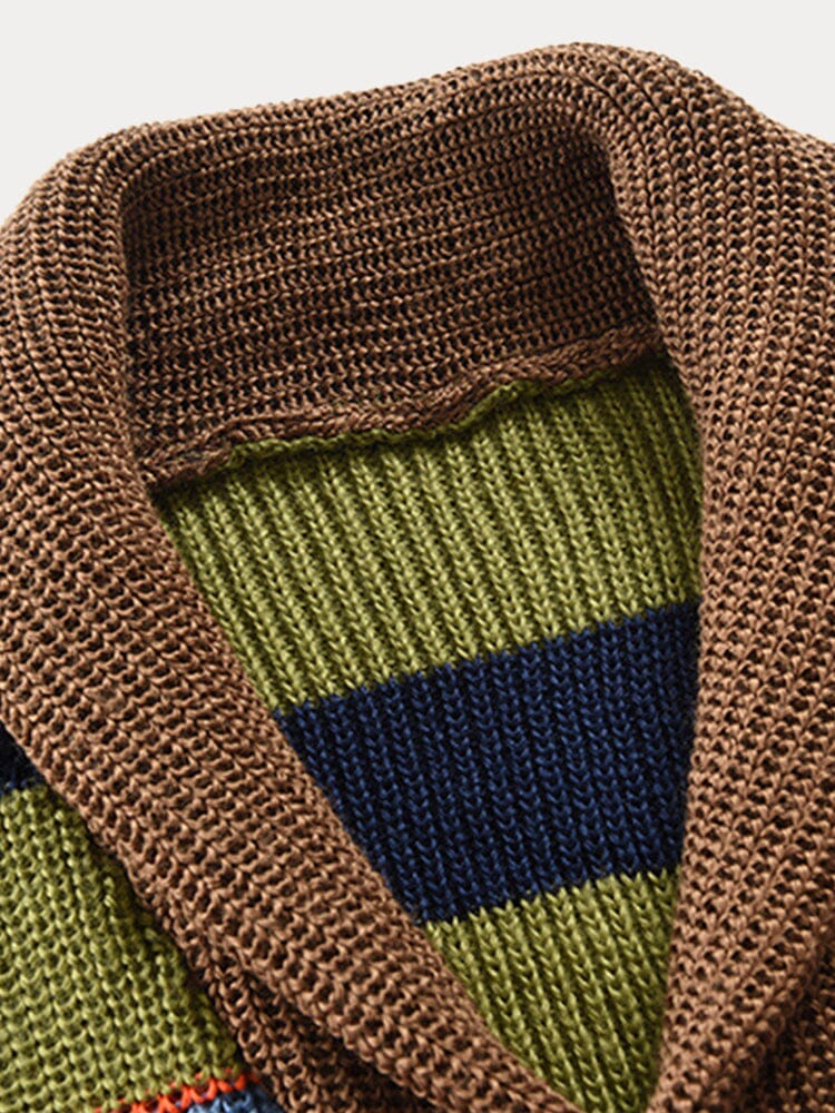 Multicolor Lapel Neck Pullover Mantel