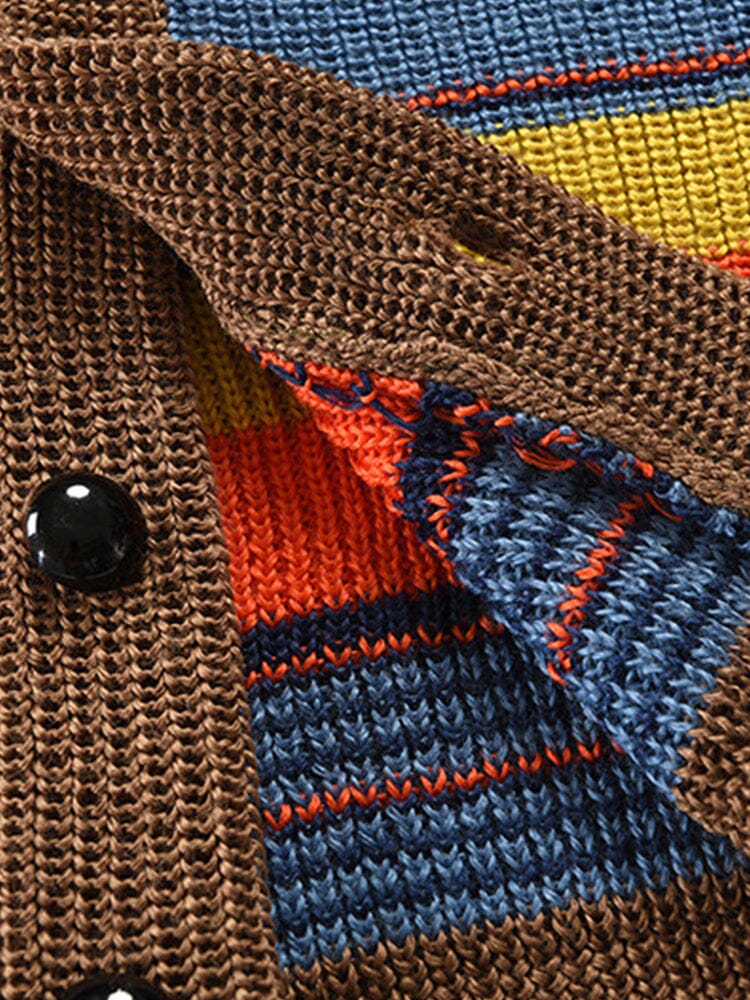 Multicolor Lapel Neck Pullover Mantel