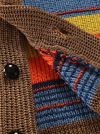 Multicolor Lapel Neck Pullover Mantel