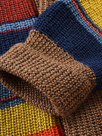 Multicolor Lapel Neck Pullover Mantel