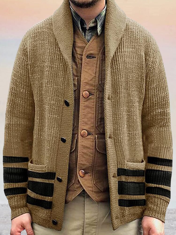 Lapel Neck Gestreift Hem Pullover Mantel