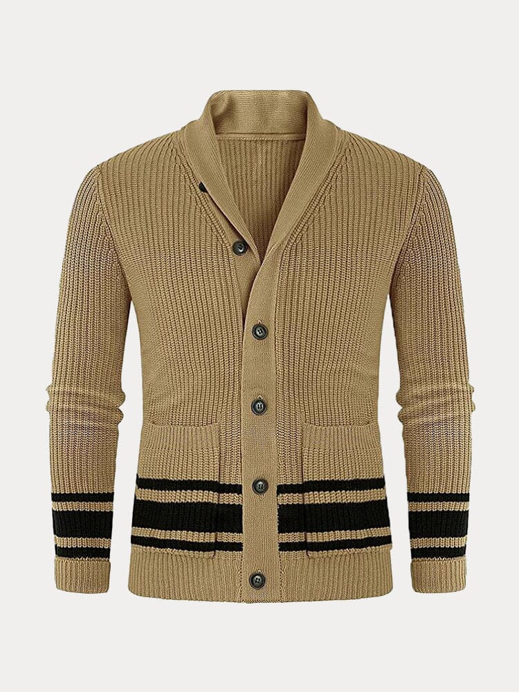 Lapel Neck Gestreift Hem Pullover Mantel
