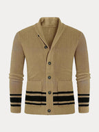 Lapel Neck Gestreift Hem Pullover Mantel