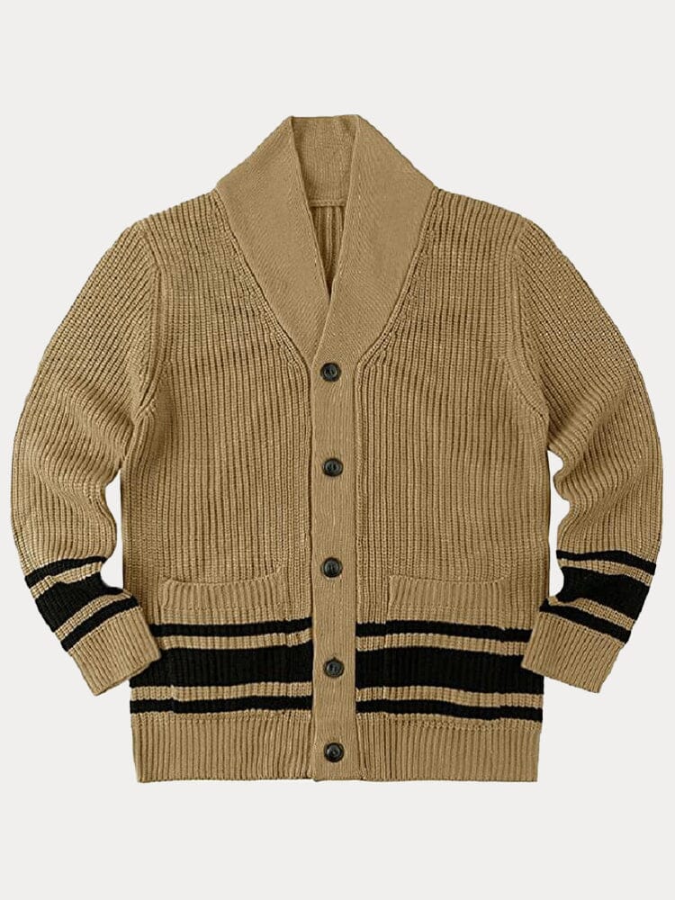Lapel Neck Gestreift Hem Pullover Mantel