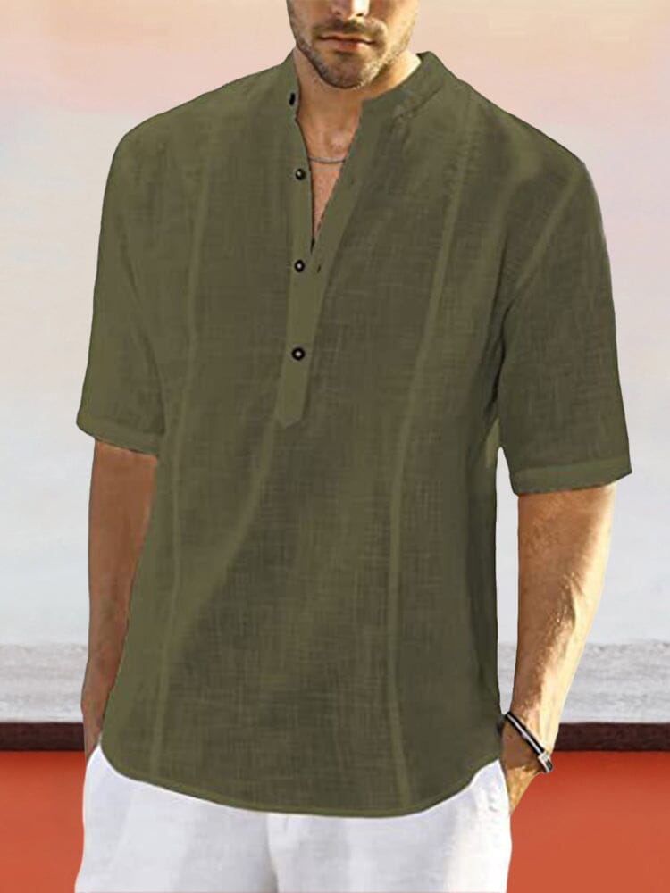 Casual Leinen Stil Mid-Ärmel Hemd