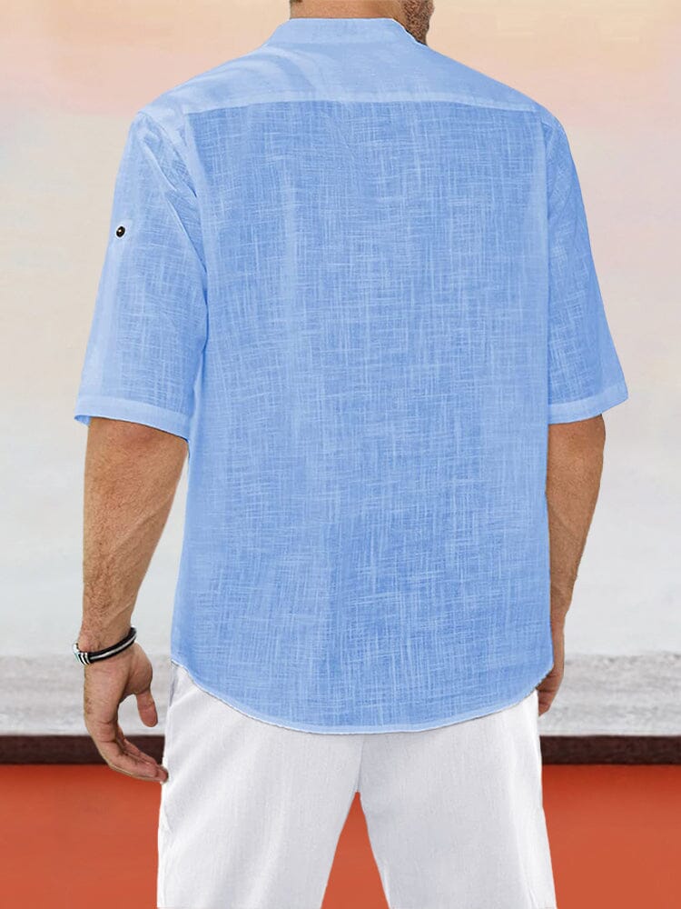 Casual Leinen Stil Mid-Ärmel Hemd
