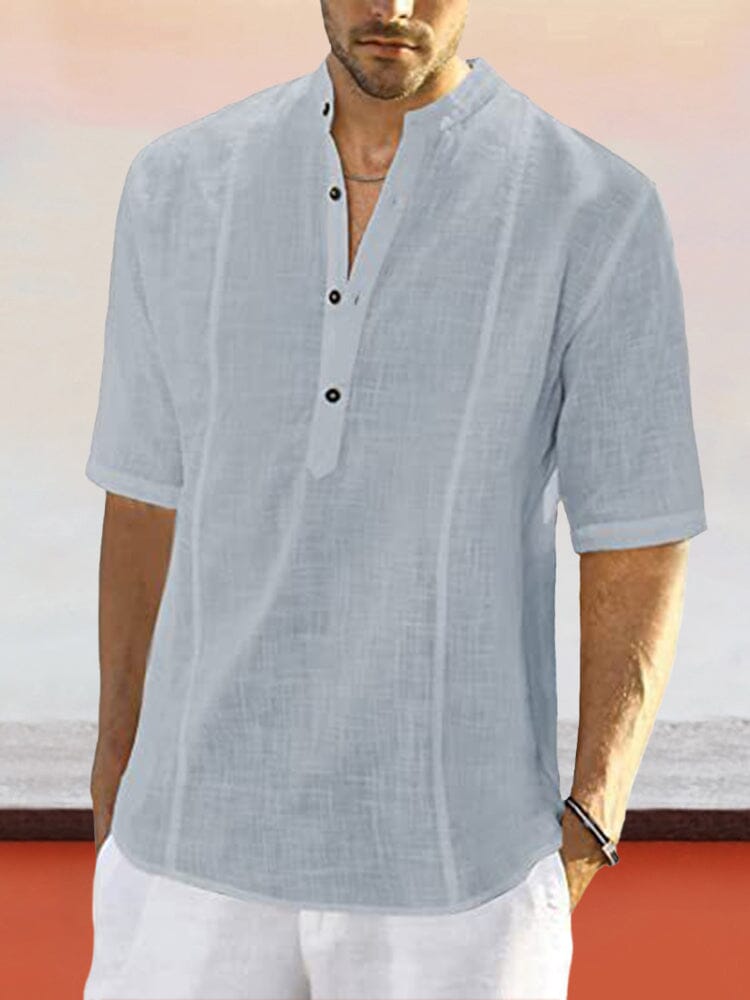 Casual Leinen Stil Mid-Ärmel Hemd