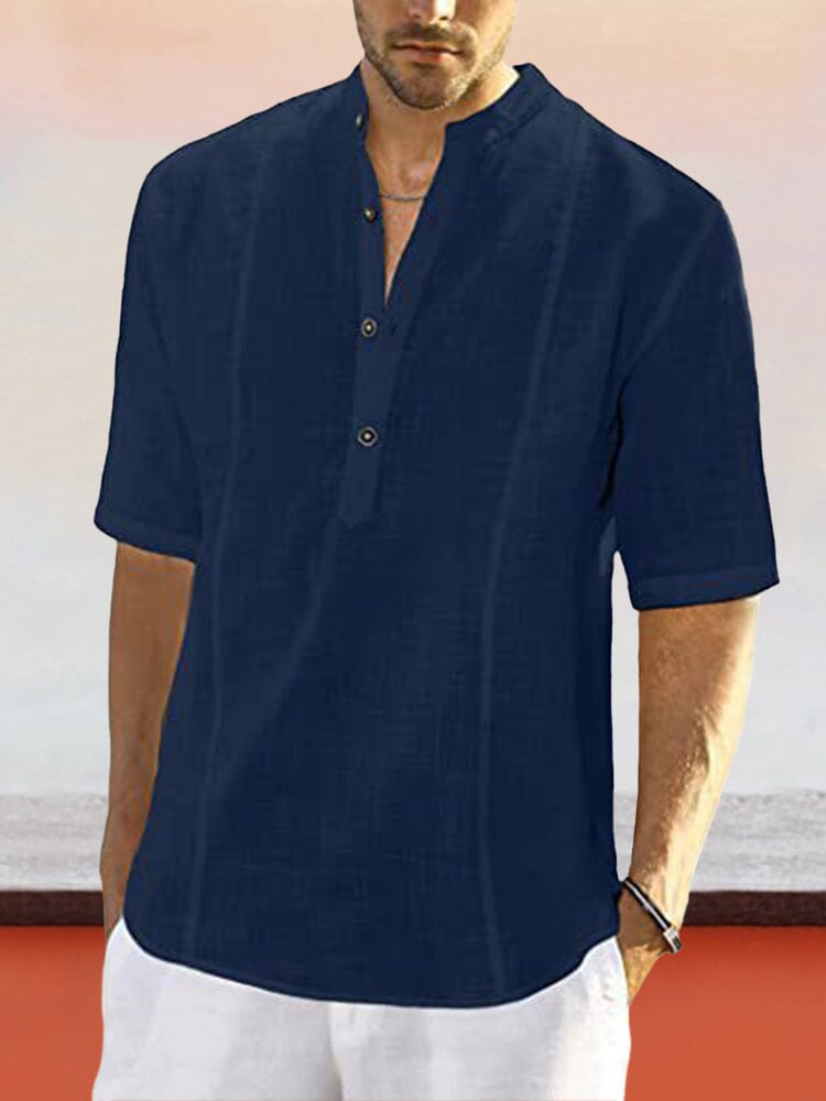 Casual Leinen Stil Mid-Ärmel Hemd