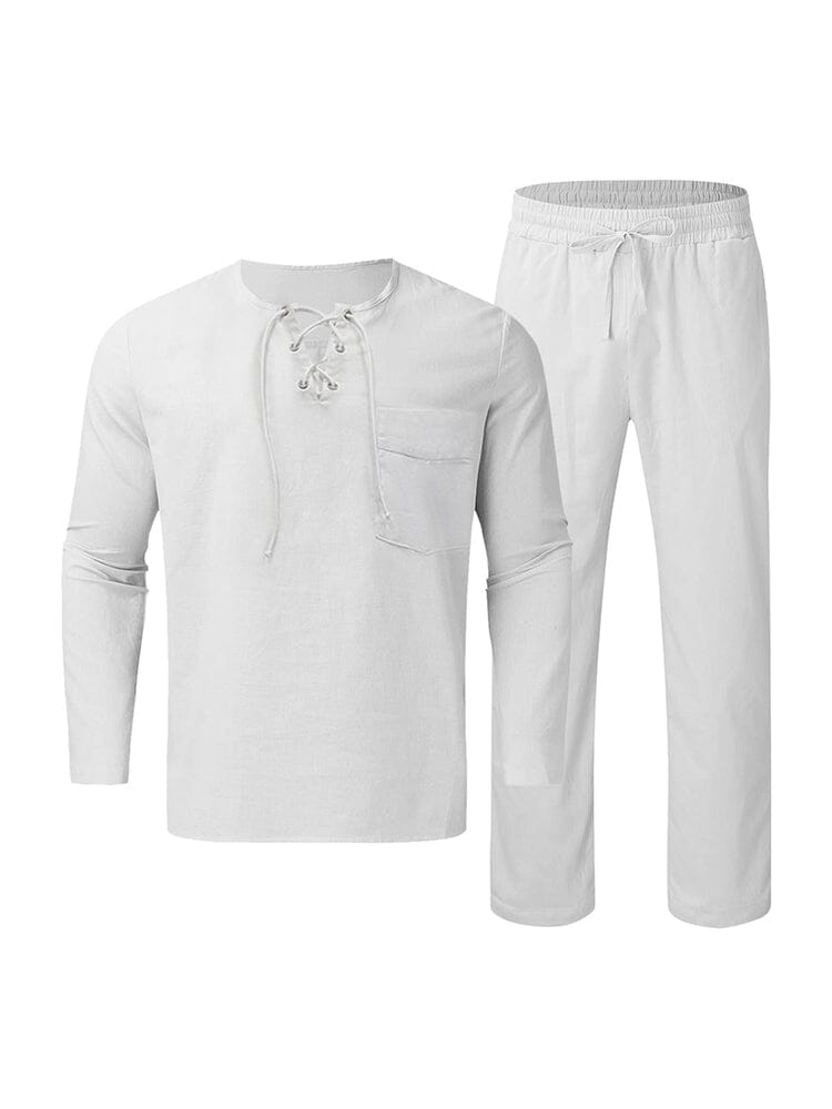 Uni Color Lang Ärmel Casual Baumwolle Leinen Anzug