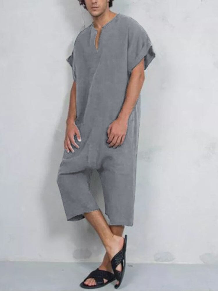 Kurz Ärmel Baumwolle Leinen Jumpsuit