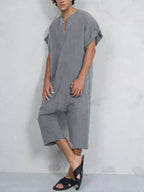 Kurz Ärmel Baumwolle Leinen Jumpsuit