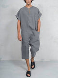 Kurz Ärmel Baumwolle Leinen Jumpsuit