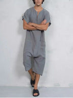 Kurz Ärmel Baumwolle Leinen Jumpsuit