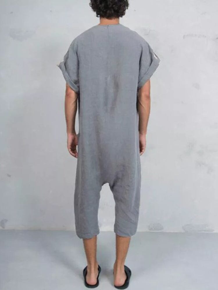 Kurz Ärmel Baumwolle Leinen Jumpsuit