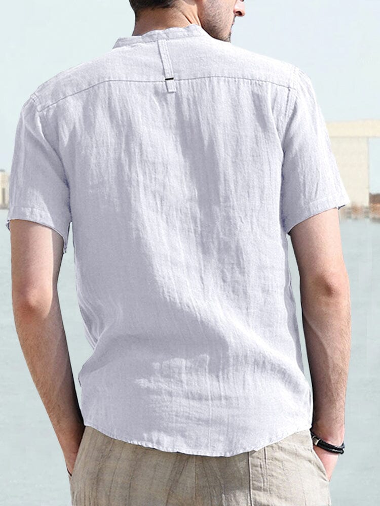 Casual Half Knopf Baumwolle Leinen Hemd