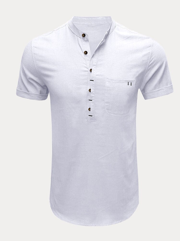 Casual Half Knopf Baumwolle Leinen Hemd